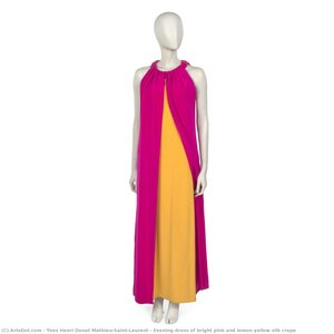Evening Dress Of Bright Pink And Lemon Yellow Silk Crepe — Yves Saint Laurent