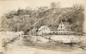 Houses By Canal — John Ottis Adams, Impressionism