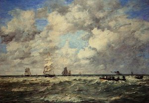 Seascape, Les Lamaneurs — Eugène Louis Boudin, Impressionism