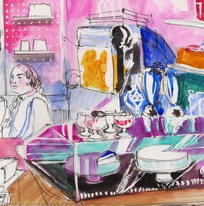 Sketch Of Katjes Cafe, Weinmeisterstrasse, Berlin,germany By Annelisa Leinbach — Annelisa Leinbach