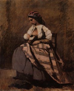 Mother Breast Feeding Her Child — Jean-baptiste-camille Corot