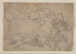 Durga Confronts the Buffalo Demon Mahisha: Scene from the Devi Mahatmya