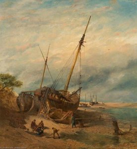 An Old Sloop On The Sands Of The Dee — William Linton