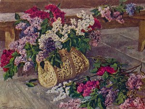 Lilacs In A Purse On The Floor — Pyotr Konchalovsky