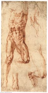 Four Studies For The Crucified Haman (recto) — Michelangelo Buonarroti