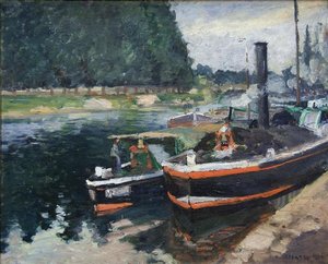 Barges On Pontoise — Camille Pissarro