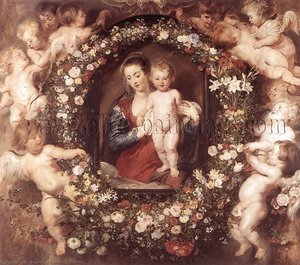 Madonna In Floral Wreath — Peter Paul Rubens, Baroque