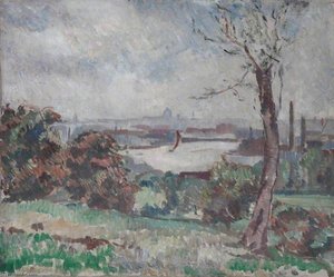 View Over A Field With A Tree To A Boating Lake — Alan Francis Clutton Brock