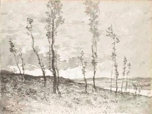 An Extensive Landscape Seen Through An Avenue Of Poplar Trees — Henri-joseph Harpignies, Barbizon School