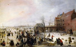 A Scene On The Ice Near A Brewery — Hendrick Avercamp