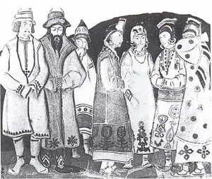 The Scene With Seven Figures In Costumes — Nicholas Roerich