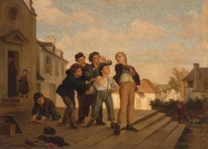 Boys Quarrelling On The Steps Of A Church,