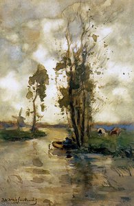 Fisherman In Polder Landscape — Johan Hendrik Weissenbruch, Hague School