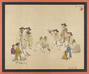 Traditional Korean Wrestling — Kim Jun-geun, Known Kisan, Genre Painting