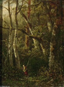 A Woman Picking Berries In The Woods