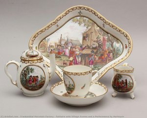 Solitaire With Village Scenes And A Performance By Harlequin — Frankenthal Porcelain Factory