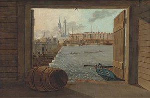 Trading Brigs On The Thames Before Old London Bridge With The Monument Beyond — Daniel Turner, Contemporary Realism