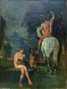 Orangenpfluckender Reiter Und Nackte Frau — Hans Von Marées