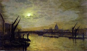 The Thames By Moonlight With Southwark Bridtt — John Atkinson Grimshaw