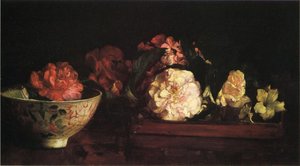 Flowers In A Japanese Tray On Mahogany Table — John La Farge