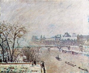 The Seine Viewed From The Pont Neuf, Winter — Camille Pissarro, Impressionistic Landscape