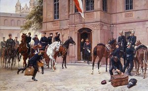 Kronprinz Ludwig Iv Von Hessen Darmstadt Und Cornelius Heyl Am Schlösschen Worms Abmarsch Des Großherzogs Ludwig Iv. 1870 Vor Dem Heylschen Schlösschen — Emil Hünten