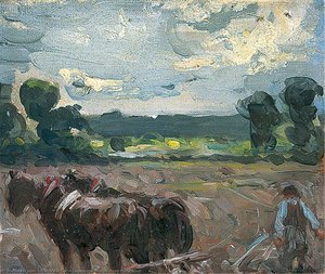 Landscape With Horses Ploughing — Harry Becker