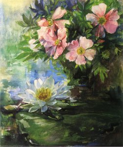 Wild Roses And Water Lily - Study Of Sunlight — John La Farge