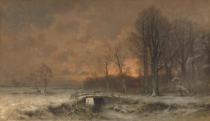 Winter Scene With The Sun Setting Behind Trees, Louis Apol, 1880 - 1930 — Louis Apol