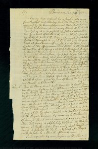 Letter from Darius Sessions to Governor Wanton following Aaron