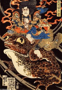 Tenjiku Tokubei Riding A Giant Toadn — Utagawa Kuniyoshi