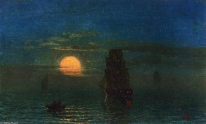 Ships In Moonlight — Albert Bierstadt