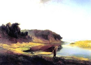 Landscape With A River And An Angler — Alexei Kondratyevich Savrasov, Romanticism