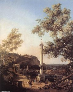 Capriccio: River Landscape With A Column — Canaletto