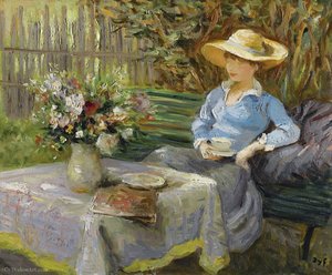 Young Woman Seated On The Bench — Marcel Dyf
