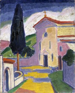 Church with Cedar Tree on Left