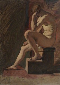 Seated Male Nude, Head Resting Against Hand, Left Foot Resting On Block — William Etty