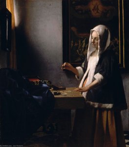 Woman Holding A Balance — Johannes Vermeer, Dutch Golden Age Painting