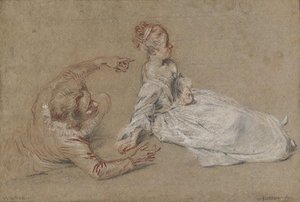 A Man Reclining And A Woman Seated On The Ground — Jean-antoine Watteau