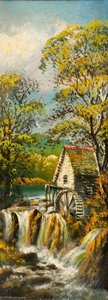 River Scene, Mill, Millwheel And River — Alfred Worthington