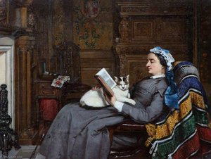 Elizabeth Allan Fraser Seated, Reading with a Cat