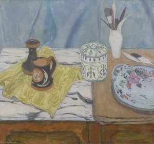 Still Life With Pots And Feathers — Sir William George Gillies