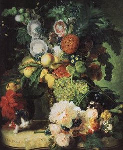Still Life With Flowers And Cat — Cornelis Kuypers
