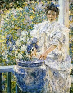 Woman On A Porch With Flowers — Robert Lewis Reid