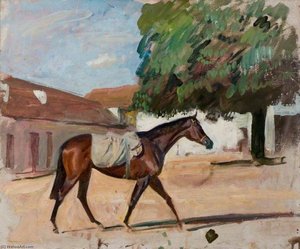 Study Of A Bay Filly In A Newmarket Yard — Sir Alfred James Munnings