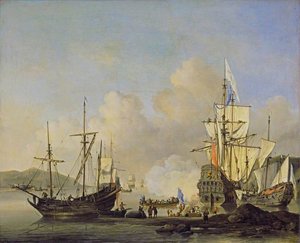 Calm French Merchant Ships at Anchor