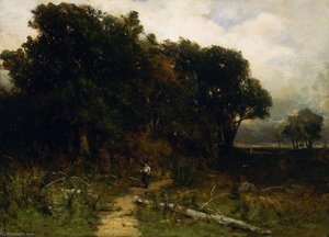 Untitled (landscape, woodcutter on path)