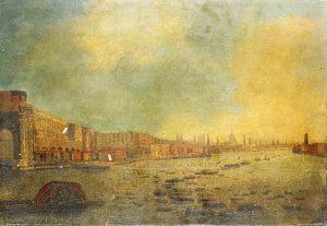 The Adelphi And The City From The River, London, With The Funeral Procession Of Lord Nelson — Daniel Turner, Impressionism