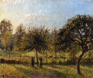 Setting Sun, Autumn In Eragny — Camille Pissarro, Impressionist Landscape