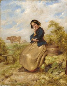 A Girl Seated By A Stile With Cattle Beyond — Paul Falconer Poole